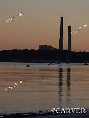 Stacks Extended
As seen here from Beverly the smokestacks of the 
Salem Harbor Power Station dominate the skyline at twilight.
Keywords: salem; harbor; beverly; power; reflection; photograph; picture; print