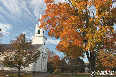 An Old New England Fall Scene
Autumn foliage stands before the Congregational Church 
in Topsfield, MA in this scene from October 2008.
Keywords: fall; new england; foliage; church; steeple; color; photo; picture